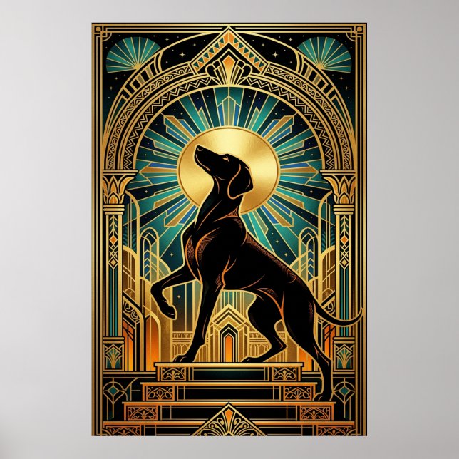 Poster Cachorro de Silhueta Dourada Art Déco Real (Frente)