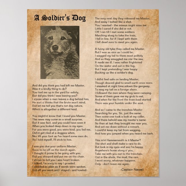 Poster Cachorro de soldado, poema de guerra inspirador (Frente)