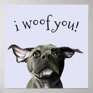 Poster Cachorro de Touro Bonito i woed Watercolor Paintin