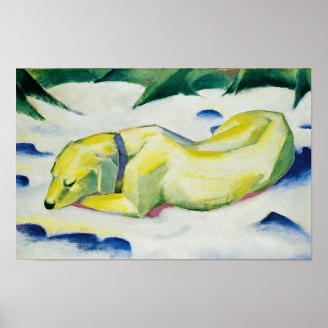 Poster Cachorro deitado na pintura da neve por Franz Marc (Frente)