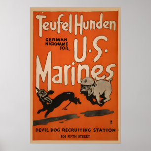 Poster Cachorro do Diabo Fuzileiros Navais dos EUA - 1917