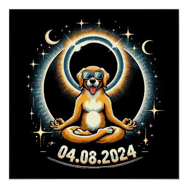 Pôster Cachorro do Eclipse Solar de 2024 (Frente)