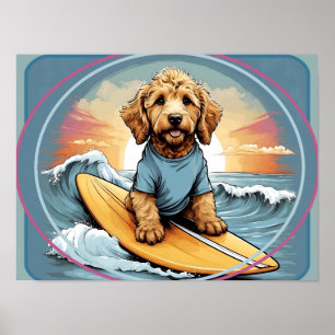Poster Cachorro Doodle Surfando