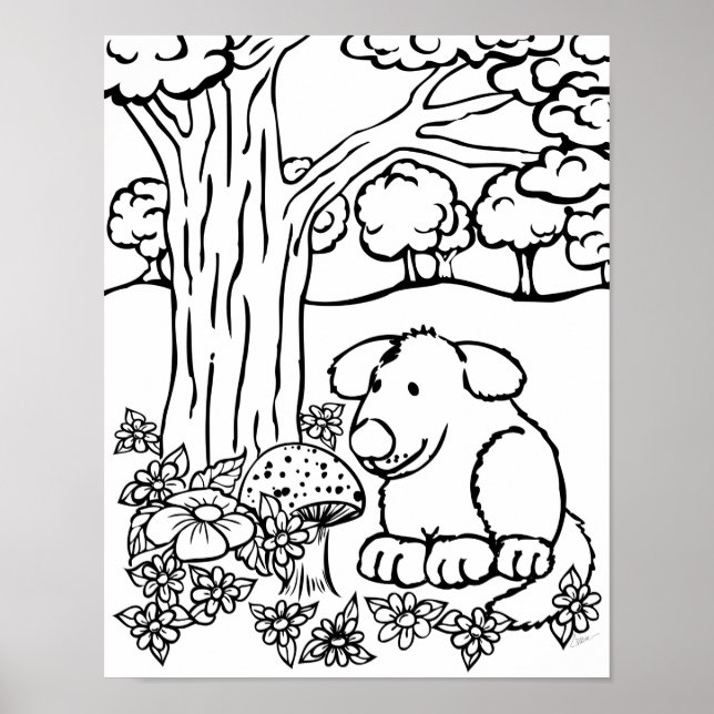 Poster Cachorro e flores em branco (Frente)
