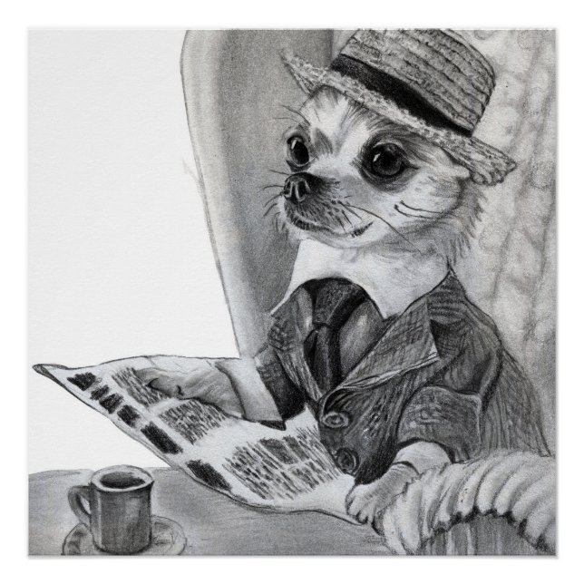 Pôster Cachorro elegante lendo jornal (Frente)