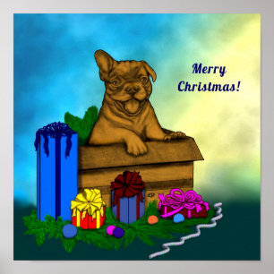 Poster Cachorro em Uma Caixa, Feliz Natal