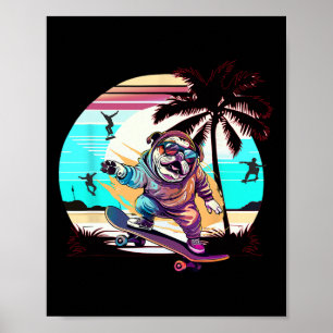 Poster Cachorro Engraçado Bulldog Francês Skate Skateboar