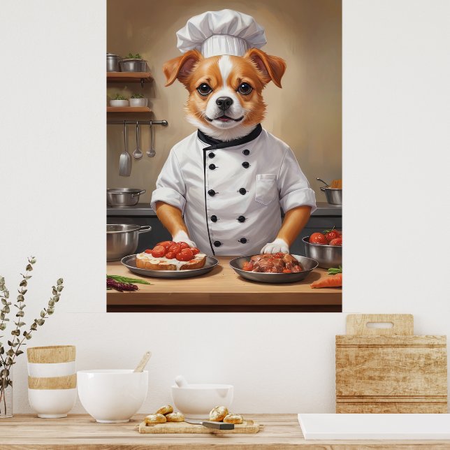 Poster Cachorro Engraçado Chef Comida Pet Boneco (Cozinha)