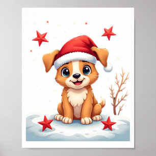 Poster Cachorro Engraçado com Estrelas de Natal para a Te
