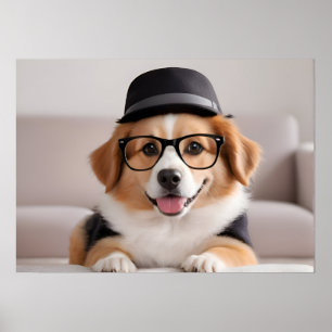Poster Cachorro engraçado com óculos e chapéu