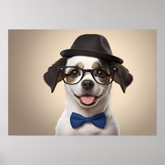Poster Cachorro engraçado com óculos e chapéu (Frente)