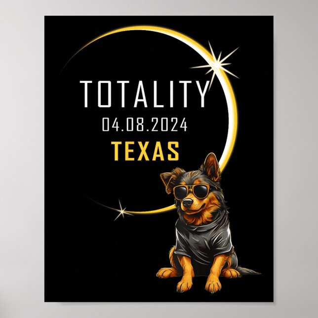 Poster Cachorro engraçado do eclipse solar total do Texas (Frente)
