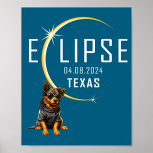 Poster Cachorro engraçado do eclipse solar total do Texas