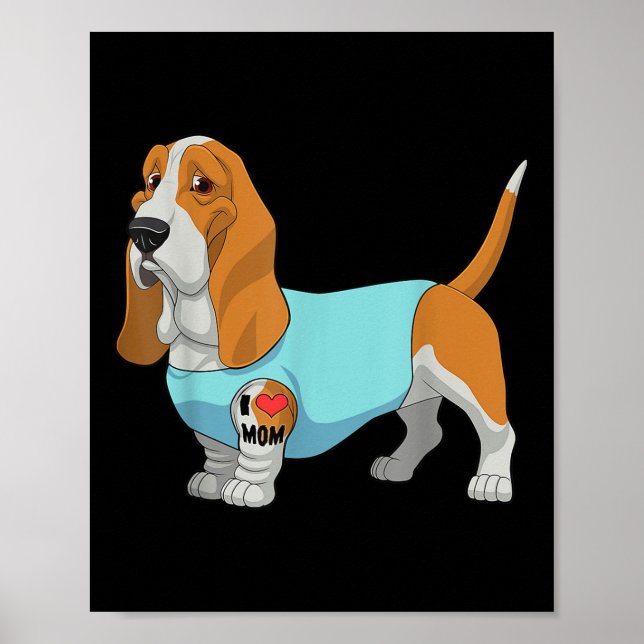 Poster Cachorro Engraçado Eu Amo Mamãe Tatuagem Dotada (Frente)