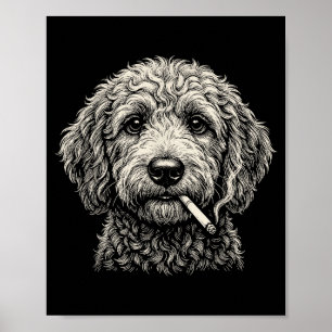 Poster Cachorro Engraçado Fumando Cigarro Golden Doodle