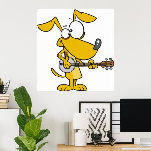 Poster Cachorro Engraçado Tocando Música Banjo