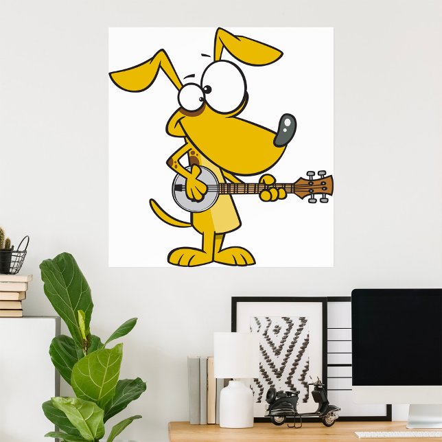 Poster Cachorro Engraçado Tocando Música Banjo (Criador carregado)