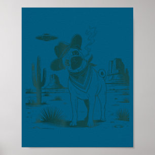 Poster Cachorro engraçado western pug vintage ovni