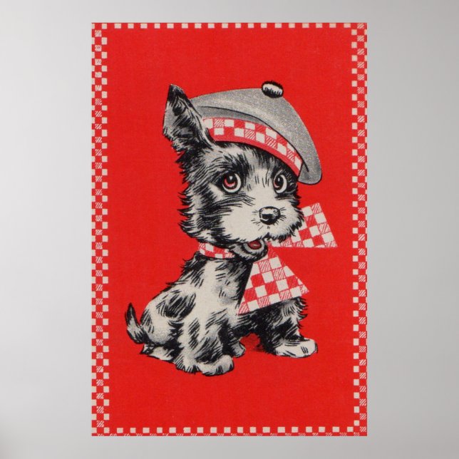 Poster Cachorro escocês de 1950 em vermelho (Frente)