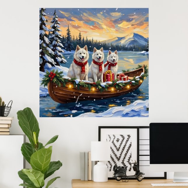 Poster Cachorro Esquimó Americano Branco Natal Barco Féri (Escritório em casa)
