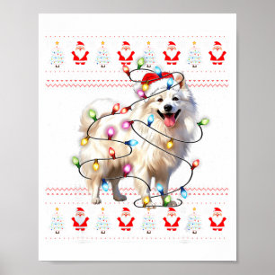 Poster Cachorro Esquimó Americano Luzes de Natal Suéter F