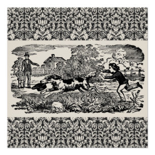 Pôster Cachorro executando ilustração vitoriana antiga de