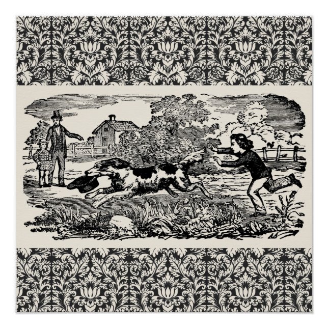 Pôster Cachorro executando ilustração vitoriana antiga de (Frente)