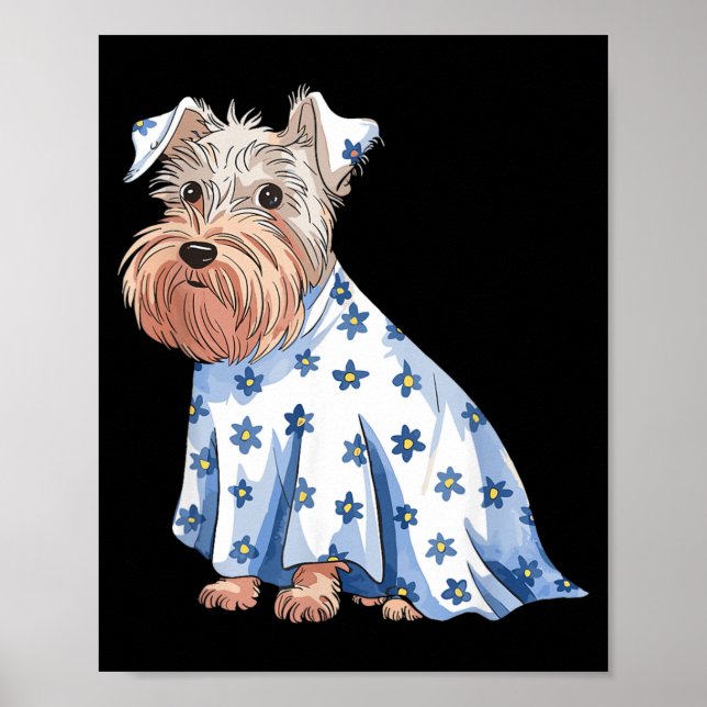 Poster Cachorro Fantasma de Halloween Com Flores Engraçad (Frente)