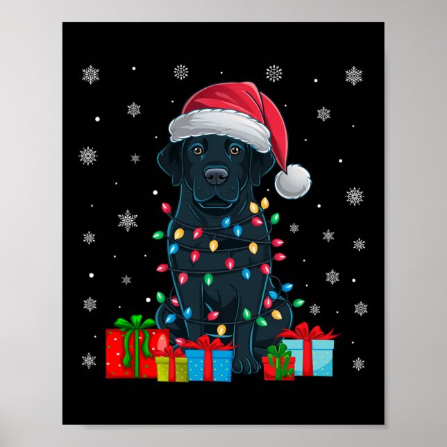 Poster Cachorro Feio Xmas Luz Santa Hat Negra Cachorro La (Frente)