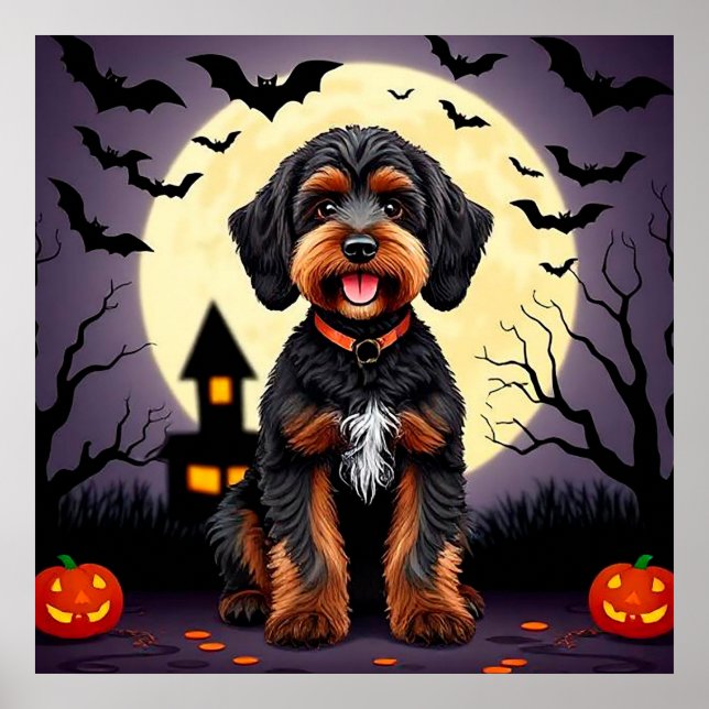 Poster Cachorro Feliz no Tema de Halloween (Frente)