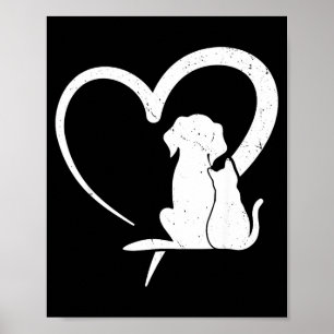 Poster Cachorro Filhote e Gatinho Bebê Coração Para Amant