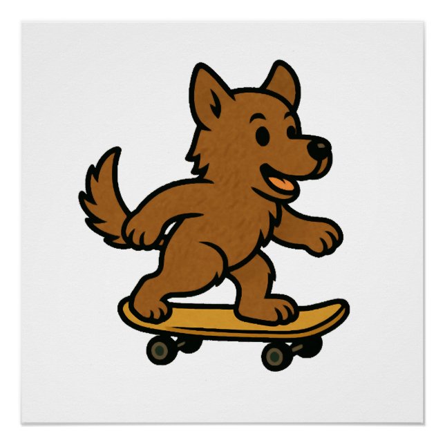 Pôster Cachorro Fofo andando de Skate (Frente)
