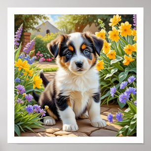 Poster Cachorro Fofo com Flores