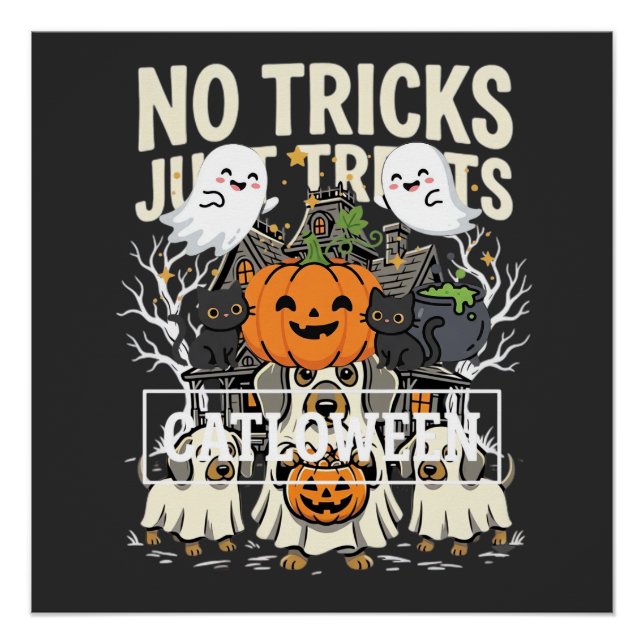 Pôster Cachorro Fofo de Halloween Sem Travessuras Só Gulo (Frente)