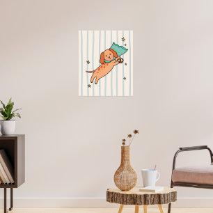 Poster Cachorro Fofo Dormindo com Pretzel para Quarto de