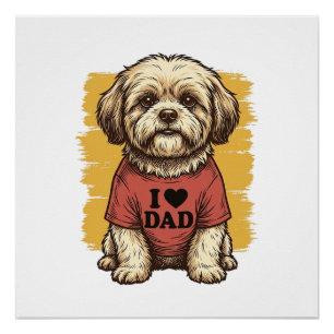 Pôster Cachorro Fofo Eu Amo Papai Desenho Vetorial Antigo