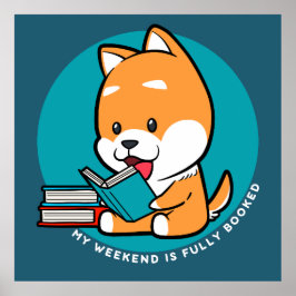 Poster Cachorro Fofo Lendo Livro Citação Divertida