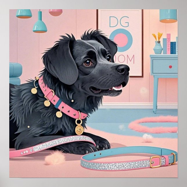 Poster Cachorro fofo rosa azul brilho mãe de cachorro (Frente)