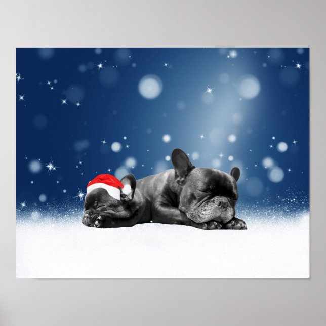 Poster Cachorro francês de Natal Cachorros de neve santa  (Frente)