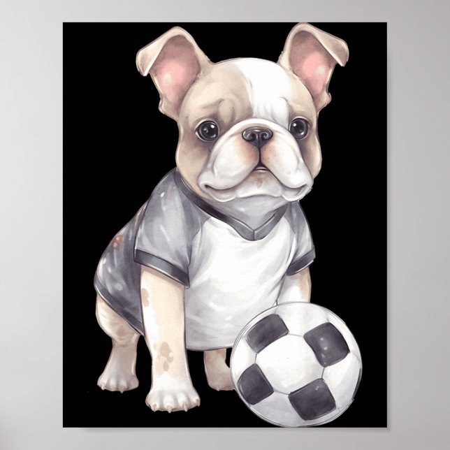 Poster Cachorro francês fofo jogador de futebol (Frente)