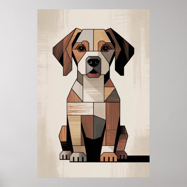 Poster Cachorro Geométrico Mosaico - Beagle (Frente)
