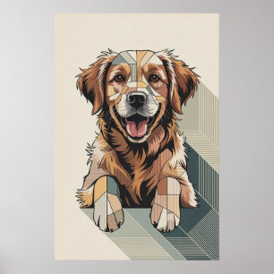 Poster Cachorro Geométrico Retriever Dourado em Patchwork