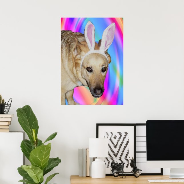 Poster Cachorro German shepherd Engraçado e Ouvidos Coelh (Escritório em casa)
