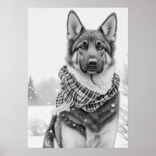 Poster Cachorro german shepherd na neve