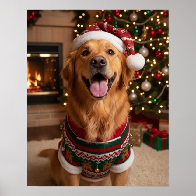 Poster Cachorro Golden Retriever Alegre em Suéter Aconche (Frente)