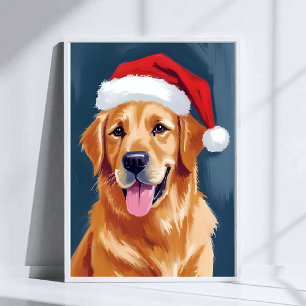 Poster Cachorro Golden Retriever Alegre   Natal do Cão co
