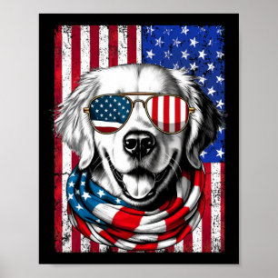 Poster Cachorro Golden Retriever do Dia 4 de Julho Bandei