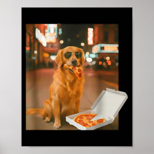 Poster Cachorro golden retriever engraçado comendo pizza