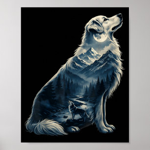 Poster Cachorro golden retriever montanha ao luar selvage