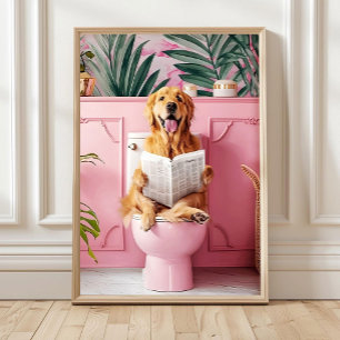 Poster Cachorro Golden Retriever no Banheiro na Cadeira P